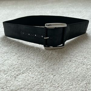 WHBM Black Leather Stretch Belt. Size S